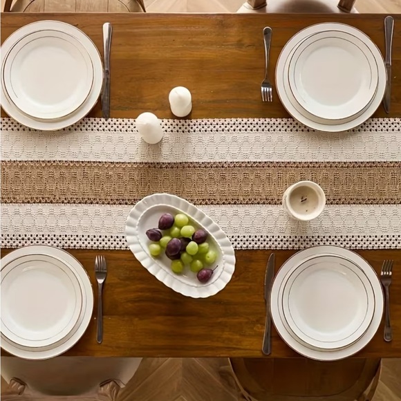Neutral Boho Woven Table Runner with Fringe – Farmhouse Décor - Picture 2 of 7
